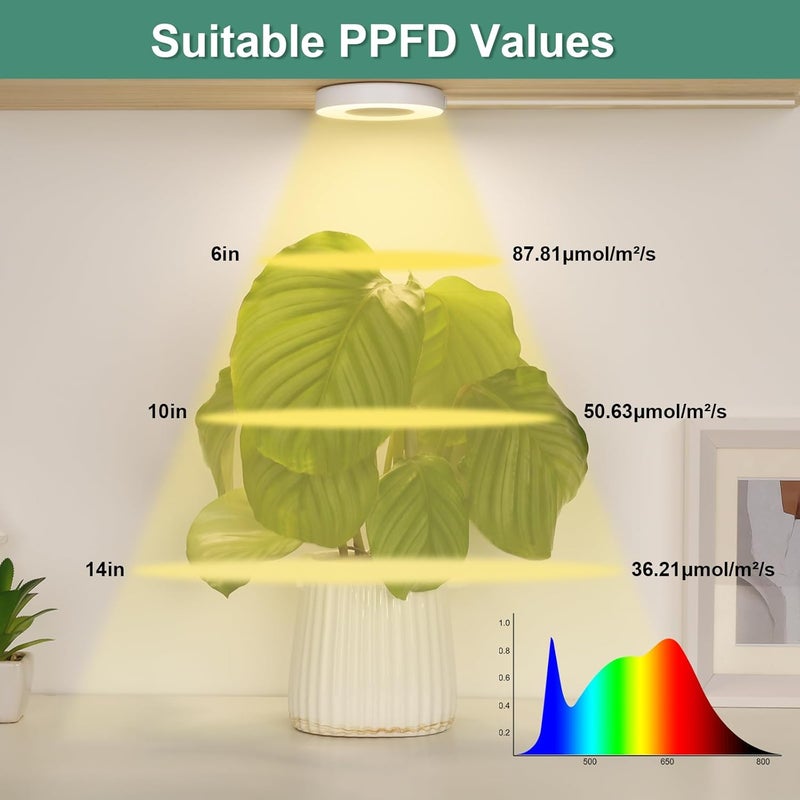 LORDEM Store Grow Light for Indoor Plants, 48 LEDs Ceiling Full Spectrum Plant Light, 5V Corded Growing Lamp with 4/8/12H Auto Switch, 4 Dimmable Brightness Levels, Ideal for Small Plants - Image 5